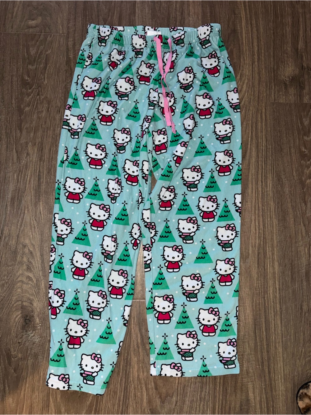 Sanrio Hello Kitty Mint Green Holiday Pajama Bottoms with Pink Drawstring